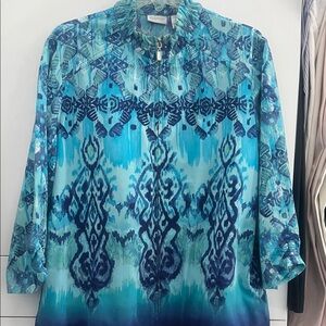 Chico’s Teal and Navy Patterned Jacket